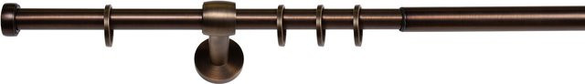 Ondeco Gardinenstange ausziehbar 1-lauf für Wand- oder Deckenmontage mit Ringen und Endstück Kappen, Farbe: Gold/Braun, Breite: 210-400 cm - Bild 1