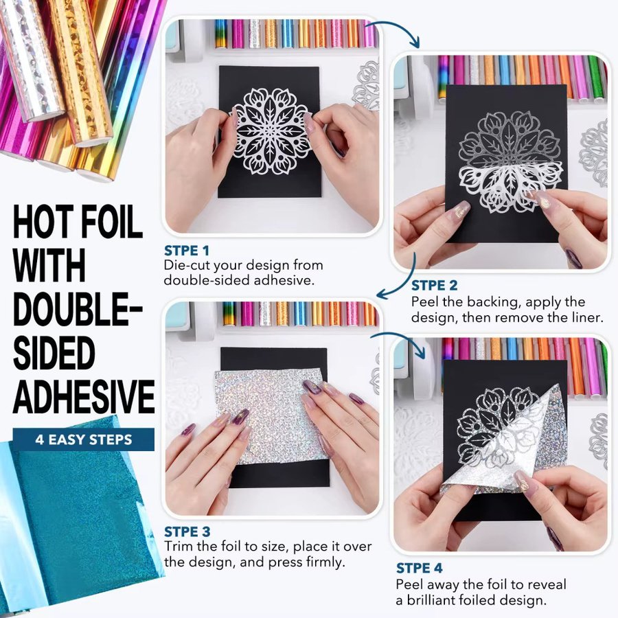 12 Stück Heißfolienrollen in Multicolour, wärmeaktiviertes Thermofolienpapier für DIY Scrapbooking und Heißfolienmaschinensysteme - Bild 2