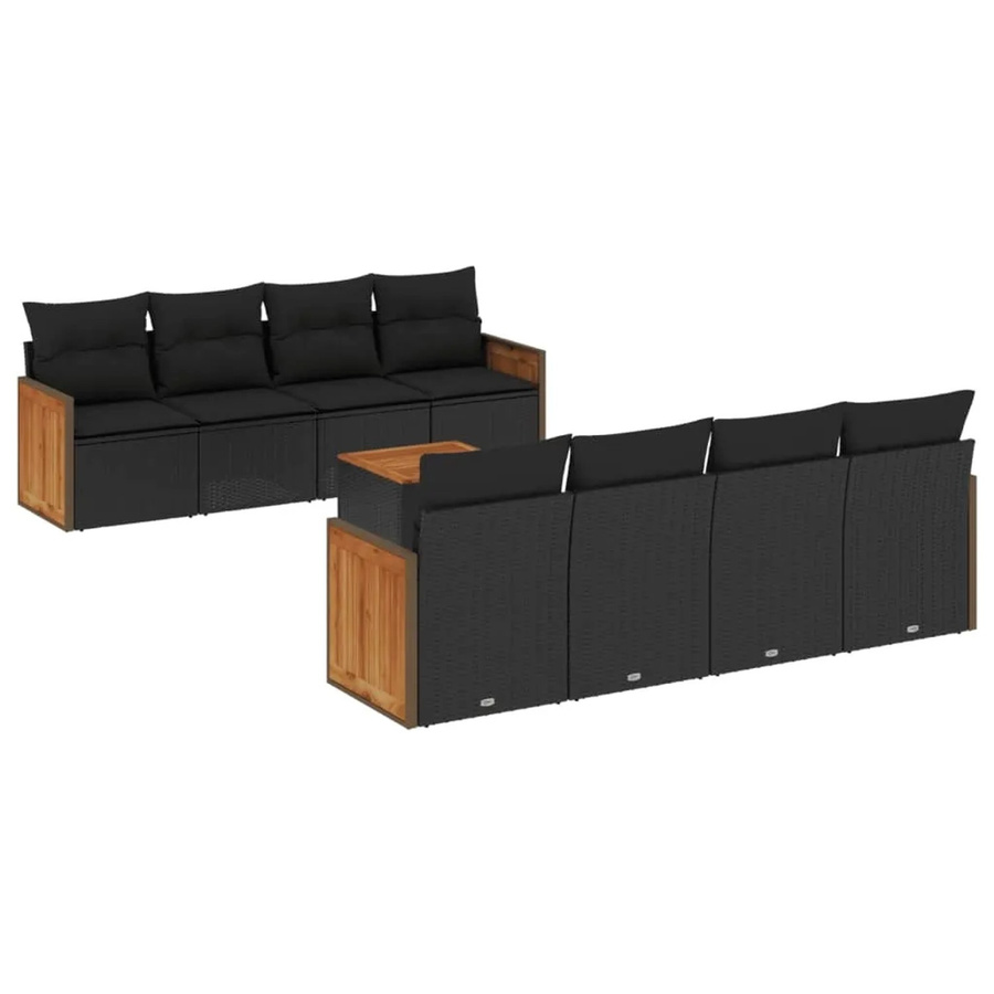 vidaXL 9-teilige Garten-Sofagarnitur aus Poly-Rattan mit Kissen in Schwarz - Bild 2