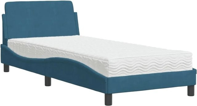 vidaXL Bett mit Matratze aus Samt und Schaumstoff in Blau, B/T/H: 90 x 200 x 17 cm - Bild 1