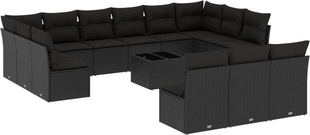 vidaXL 14-tlg. Garten-Sofagarnitur aus Polyrattan in Schwarz mit Kissen und Stauraum - Bild 1