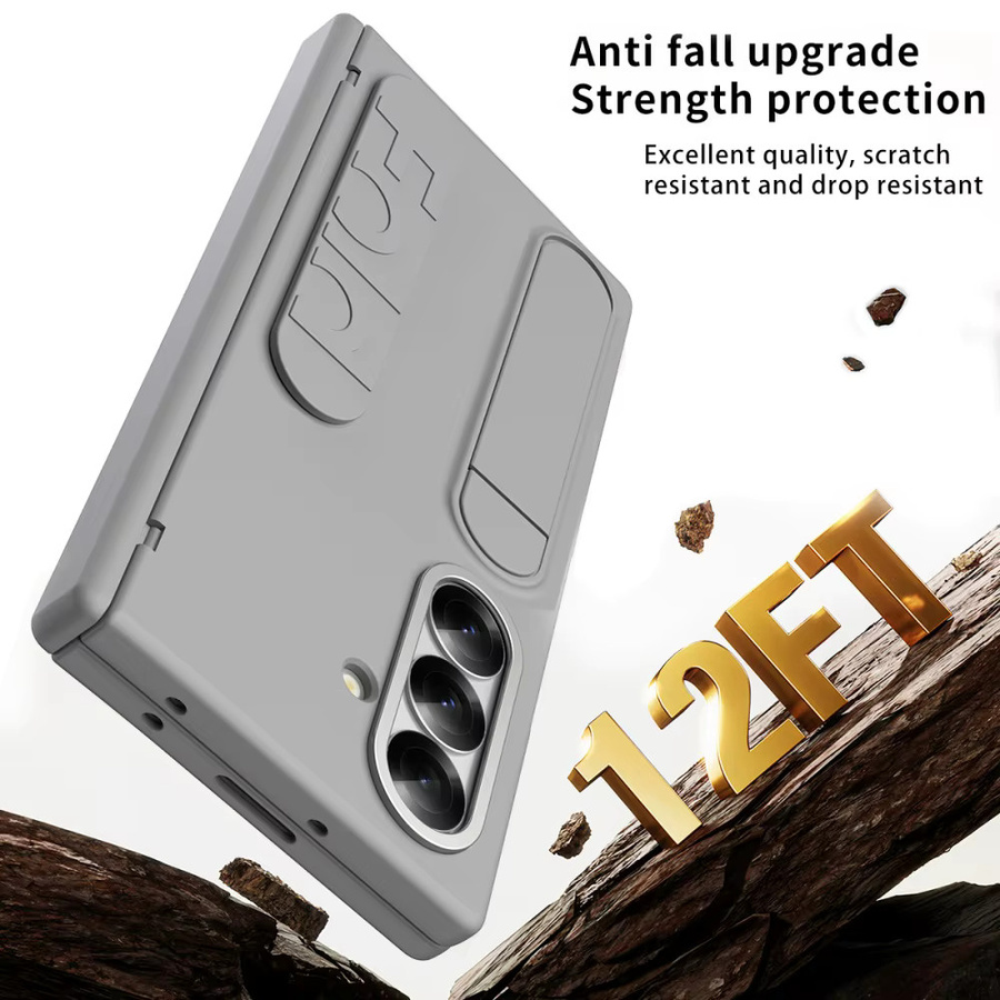 Stoßfeste Silikon-Handyhülle mit Klappständer, Kartenfach und Geldbörse für Samsung Galaxy Z Fold 8 7 6 5 4 5G in Grau - Bild 3