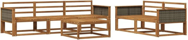 vidaXL Outdoor-Sofagarnitur aus Massivholz Akazie in Braun, 6-teiliges L-Shape Set mit Tisch und Sitzmöbeln - Bild 1