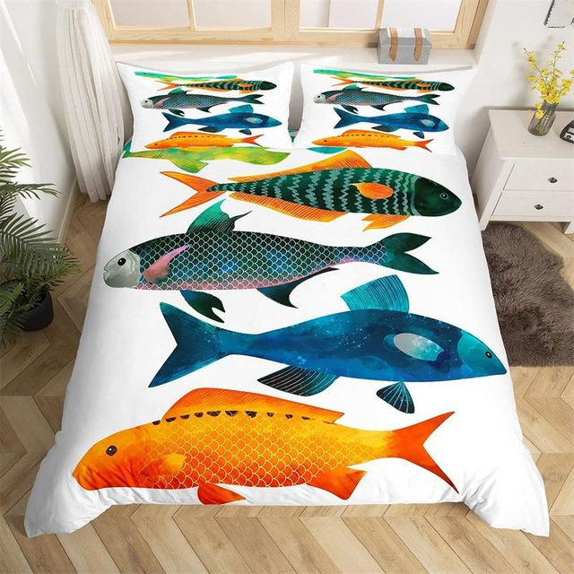 Fishing King Bettwäsche-Set aus Mikrofaser mit Angel- und Naturmotiv, 3-teilig, B/H: 180 x 210 cm - Bild 1