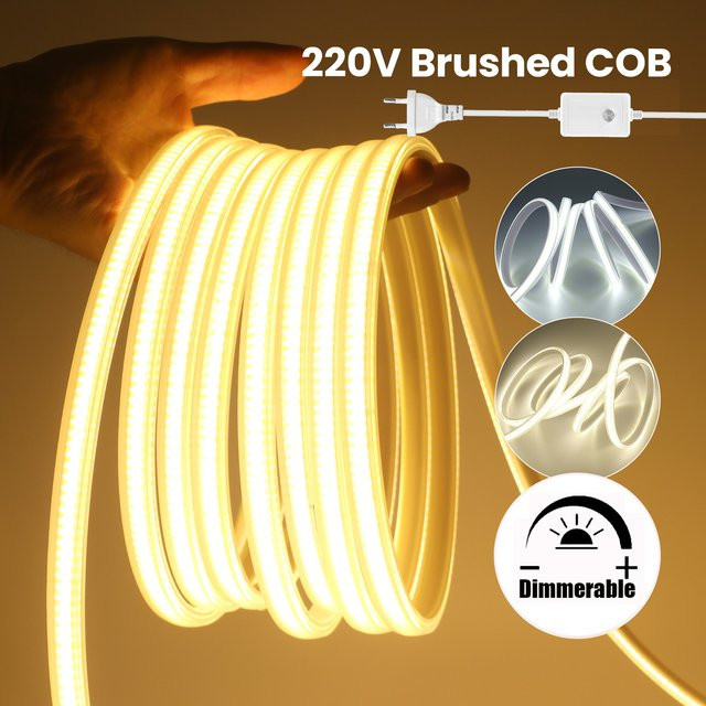 HEGEHE Dimmbarer COB LED-Streifen mit EU-Stecker, Wasserdicht, Weiß, 220 V - Bild 1