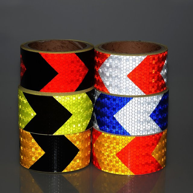 Pfeil Reflektierendes Band Satop Cinta, Fluoreszierendes Klebeband in Zitronengelb, Weiß und Rot, Wasserdicht, Breite: 5 cm, Länge: 10 m - Bild 1