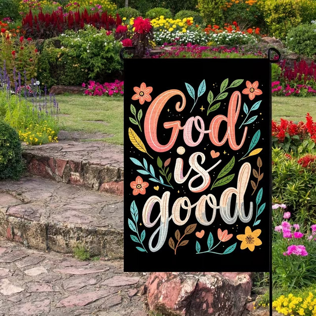 VIKAMA Gartenflagge Gott ist gut mit floralem Design, Mehrfarbig, B/H: 30 x 45 cm - Bild 1