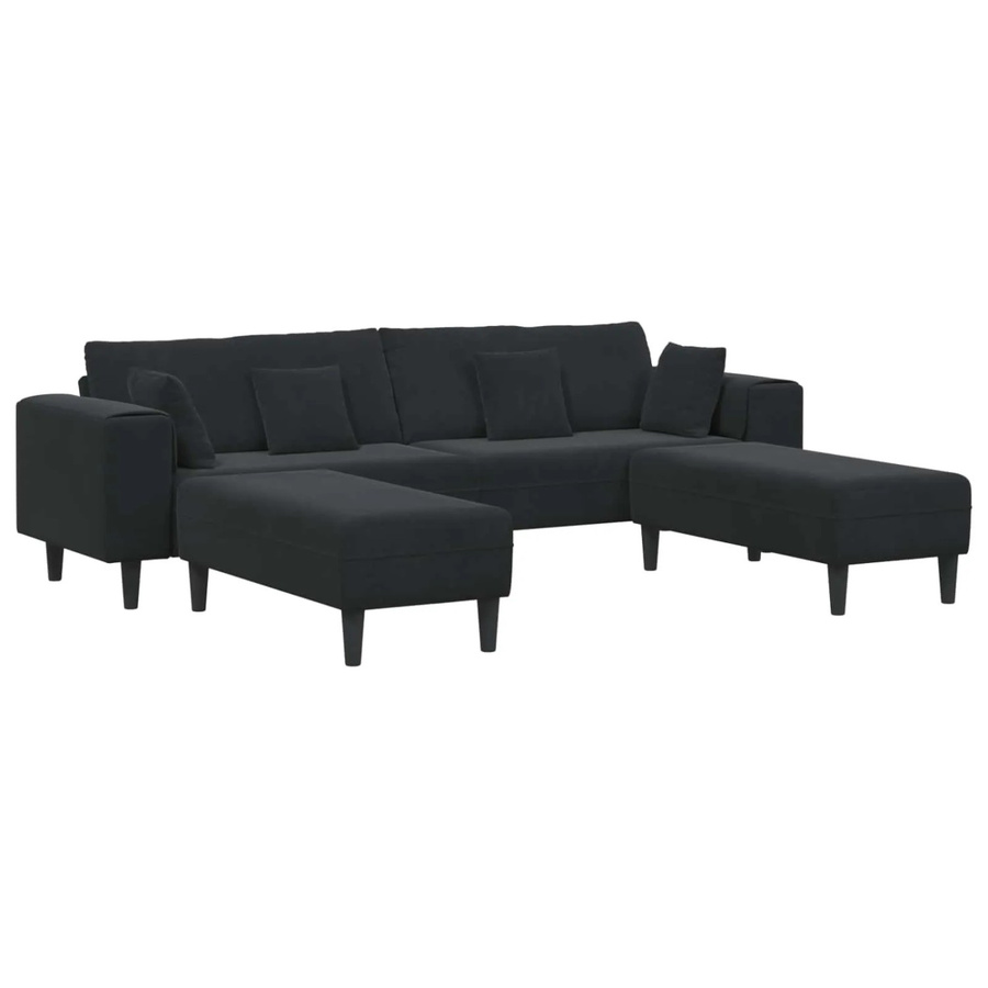 vidaXL Ecksofa in L-Form aus Samt mit Kissen, Schwarz, B/T/H: 250 x 440 x 76 cm - Bild 2