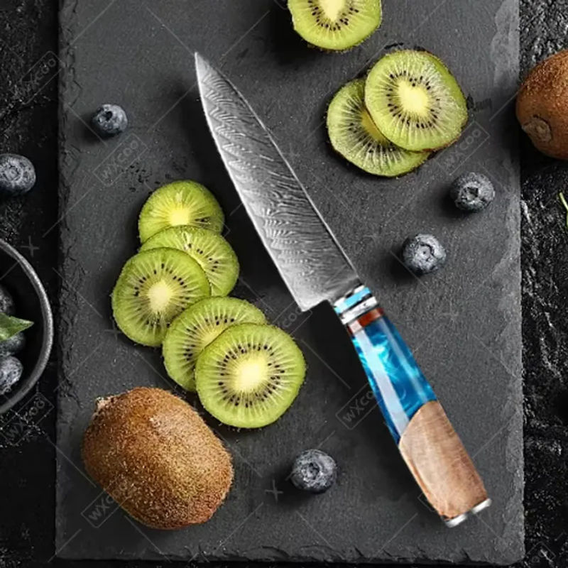 WXCOO Damaszener Stahl Kochmesser-Set mit blauem Harzgriff, professionelles japanisches Küchenmesser-Set für den Allzweckgebrauch inklusive Obst- und Schälmesser - Bild 3
