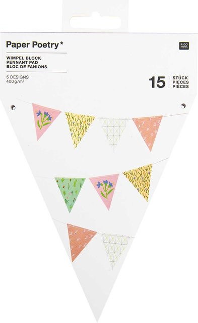 Rico Design Paper Poetry Wimpel-Block Blumen, 15 Stück, B: 13 cm, H: 14,7 cm - Bild 1