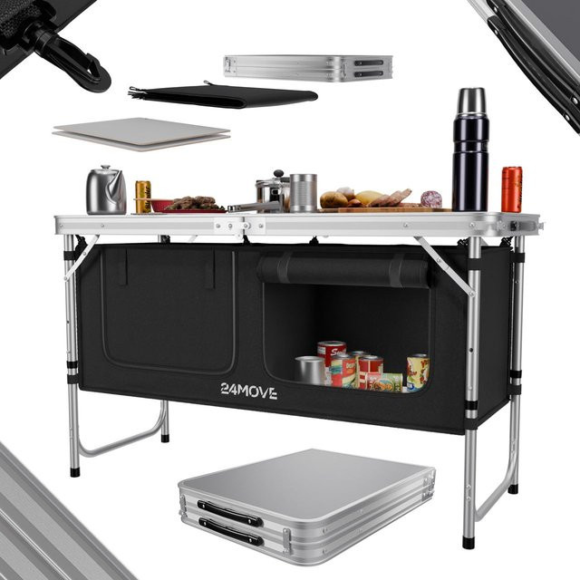 24MOVE Campingküche PRAIA faltbar aus Aluminium in Schwarz mit Arbeitsplatte und Staufächern, B/T/H: 120 x 70 x 47 cm - Bild 1