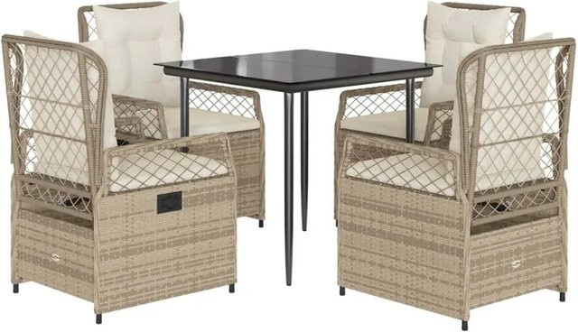 vidaXL 5-teilige Garten-Essgruppe aus Poly-Rattan mit Kissen in Beige - Bild 1