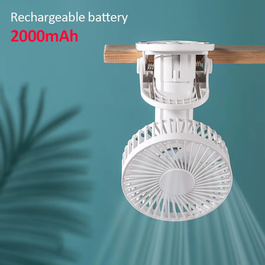 HAOYUNMA 5-in-1 USB Tragbarer Ventilator in Weiß mit 3 Geschwindigkeiten, 2000mAh Akku, Handyständer und 180 Grad verstellbarem Design als Hand-, Tisch-, Wand- und Clip-Ventilator - Bild 3
