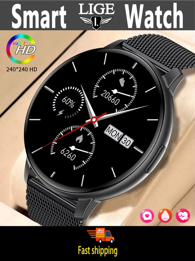 LIGE Smartwatch, Edelstahl, Milanaise, Pink, Unisex, Wasserdicht - Bild 7