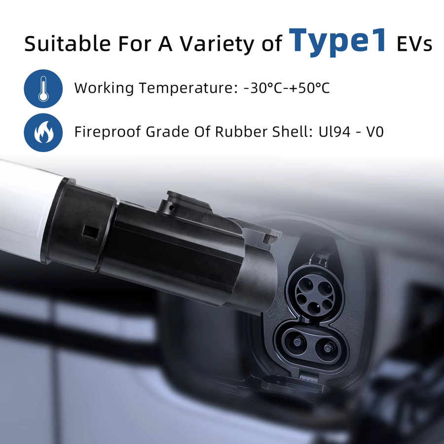 EVqiaoyi Typ2 zu Typ1 EV-Ladeadapter 32A 7KW mit Ausschaltknopf in Schwarz für J1772 Elektrofahrzeuge - Bild 5