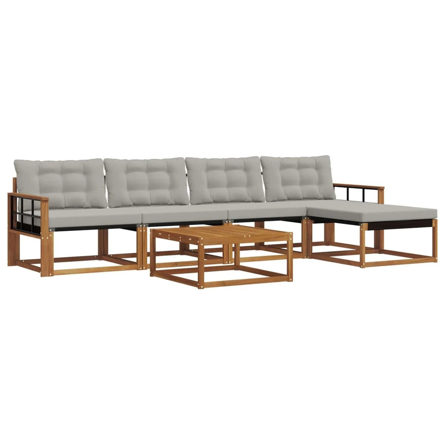 vidaXL Outdoor-Sofagarnitur 6-teilig aus Akazienholz und Textilene in Natur und Hellgrau mit UV-beständigen Kissen - Bild 2