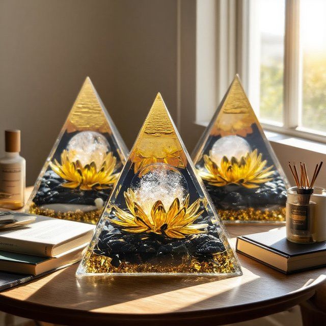 Lotusleben Orgon-Pyramide aus natürlichem Quarz und Obsidian als dekorative Energieskulptur in Blumenform - Bild 1