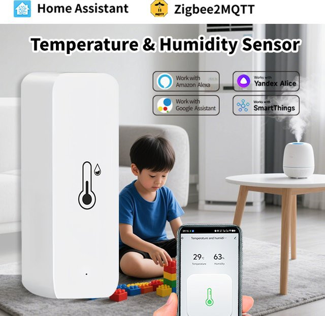 iHseno Zigbee 3.0 Temperatur- und Feuchtigkeitssensor in Weiß zur APP-Steuerung mit Home Assistant, Alexa und Google Unterstützung - Bild 1