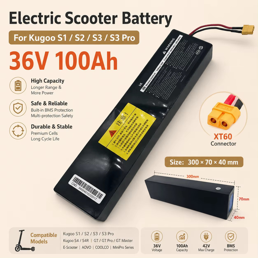 Kugoo Ersatzakku 36V 100000mAh 10S3P Li-Ionen-Pack für Scooter S1 S2 S3 in Schwarz - Bild 2