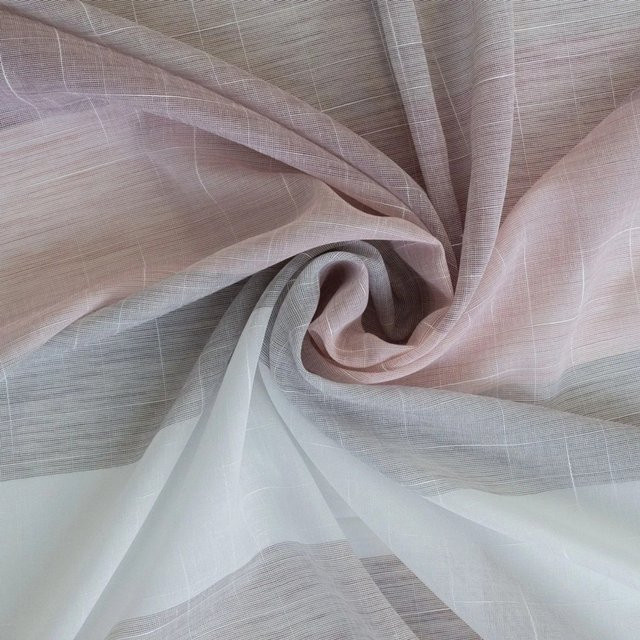 Bricoflor Semi-transparenter Vorhang Kadin Rose mit Streifenmuster in Pink, Weiß und Grau und verdeckten Schlaufen - Bild 1