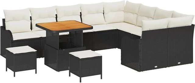 vidaXL Garten-Sofa-Set 12-tlg. mit Kissen in Schwarz und Creme mit Stauraumfunktion und UV-beständigem Polyester - Bild 1