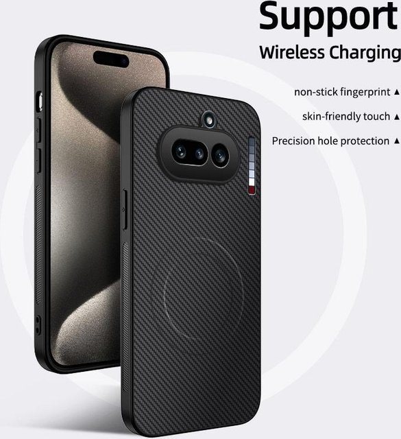 Stoßfeste magnetische Handyhülle mit Kohlefaser-Textur für Nothing Phone 4A und Nothing Phone 4A Pro, kabelloses Laden möglich - Bild 1
