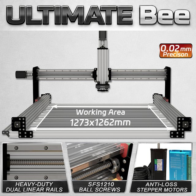 BulkMan3D ULTIMATE Bee 4-Achsen-CNC-Graveur mit SFS1210 Kugelumlaufspindeln und HGR-Schienen für Holz, Metall, Acryl und Kunststoff - Bild 1
