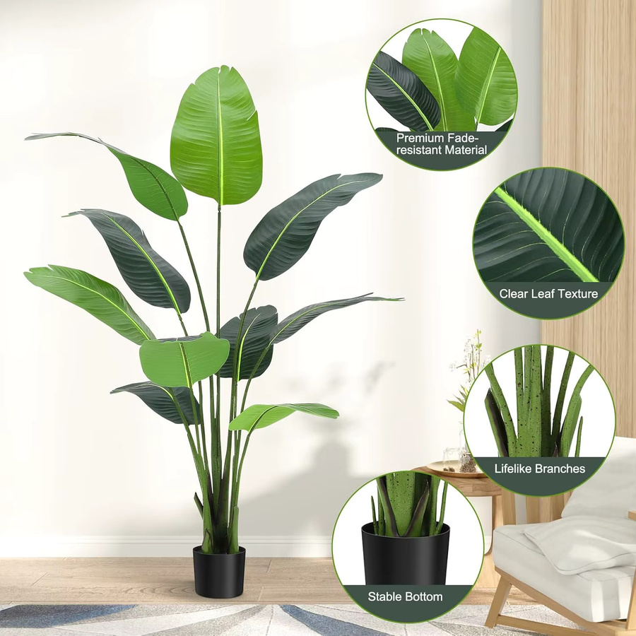 HiMISS Künstliche Palme in Grün mit schwarzem Pflanzgefäß, Höhe: 120 cm - Bild 2