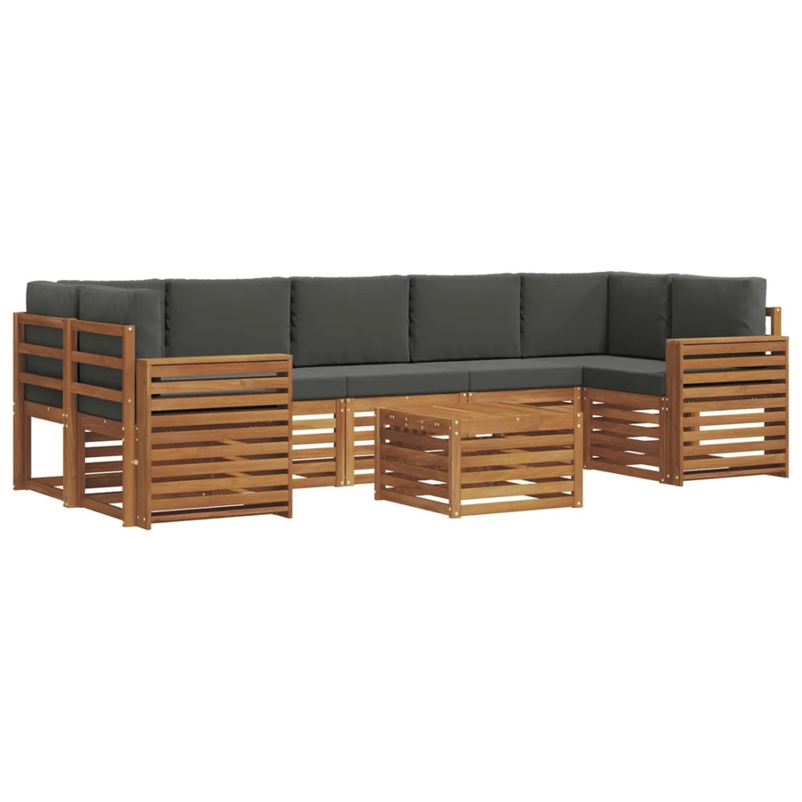 vidaXL Sofagarnitur 8-teilig aus Massivholz Akazie in Natur und Anthrazit mit Polsterung und Armlehnen - Bild 2