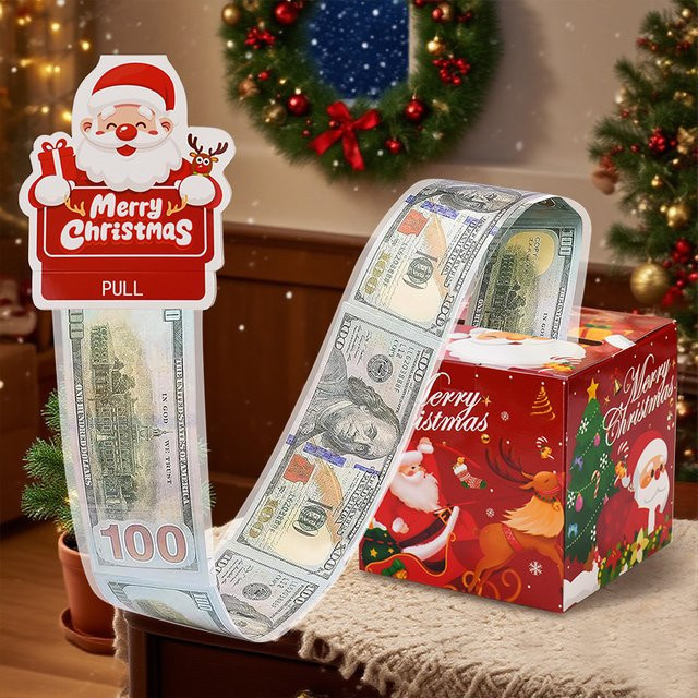 ZQNYCY Weihnachts-Geldgeschenkbox mit 52 transparenten Taschen für Bargeld, Multicolor, DIY Überraschungsbox für Kinder zu Weihnachten und Neujahr - Bild 1