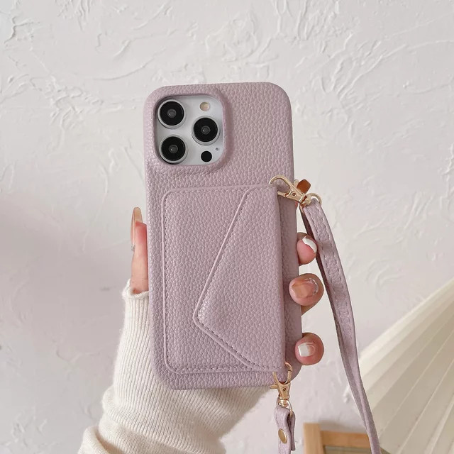 szHAIyu Umhängetasche und Geldbörse mit Handyhülle für iPhone, Lederhülle mit Lanyard und Kreditkartenfach, Farbe: Pink - Bild 1