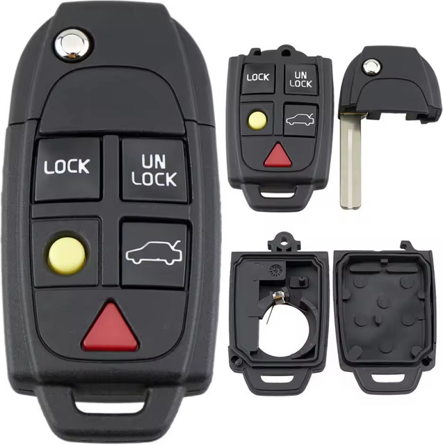NovaSphere Klappbares 5-Tasten Autoschlüsselgehäuse Ersatz für Volvo S60 2000-2009, S80, V70, XC70, XC90 1999-2013, Schwarz - Bild 1