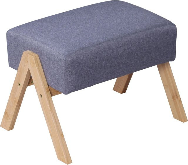 Relaxdays Fußhocker aus Bambus mit grauem Stoff, B/T/H: 40 x 30 x 28 cm - Bild 1
