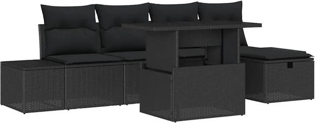 vidaXL Garten-Sofa-Set 6-teilig in Schwarz mit Kissen, L-Form aus Rattan und Metall für Terrasse und Garten - Bild 1