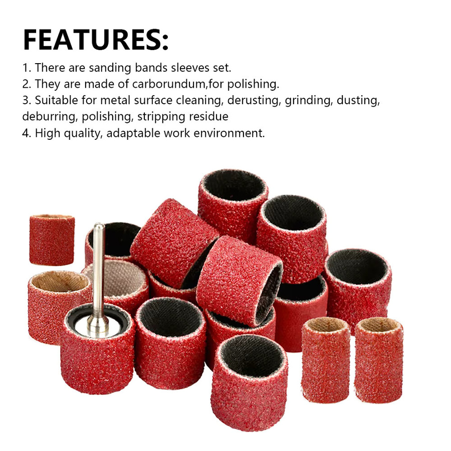 XCAN Schleiftrommel-Set mit 132 Stück und Körnung 80, inklusive Schleifbänder und Dorne in 1/4, 3/8 und 1/2, passend für Dremel-Zubehör und Drehwerkzeuge, Farbe: Rot - Bild 2