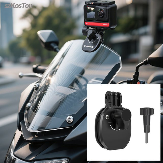 SZKOSTON Motorrad-Windschutzscheiben-Clip-Halterung für Action Cameras in Schwarz, kompatibel mit GoPro 13 12 11 10 9 8 7, DJI OSMO Action 4 5 Pro, Insta 360 X5 X4 Go 3S und ACE Pro 2 - Bild 1