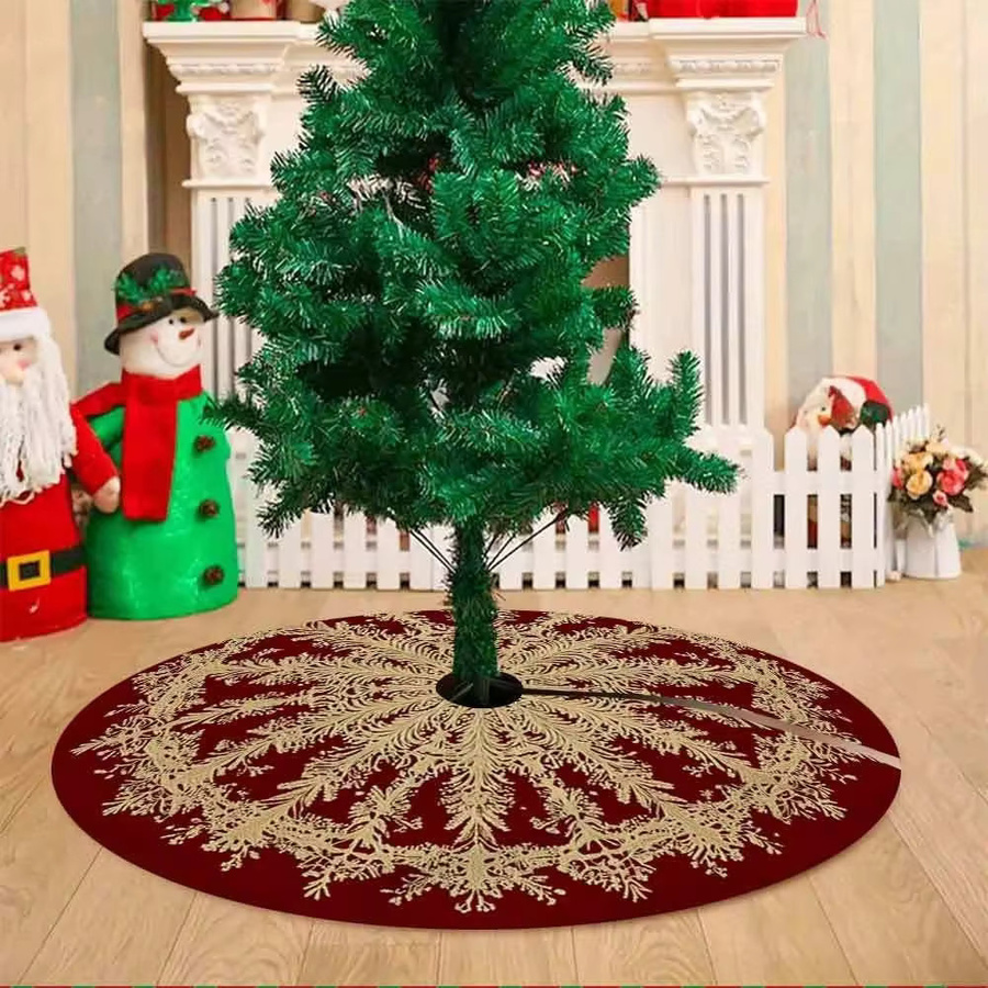 VIKAMA Weihnachtsbaumrock mit Schneeflocken-Design in Rot und Gold für Innen- und Außenbereiche - Bild 3