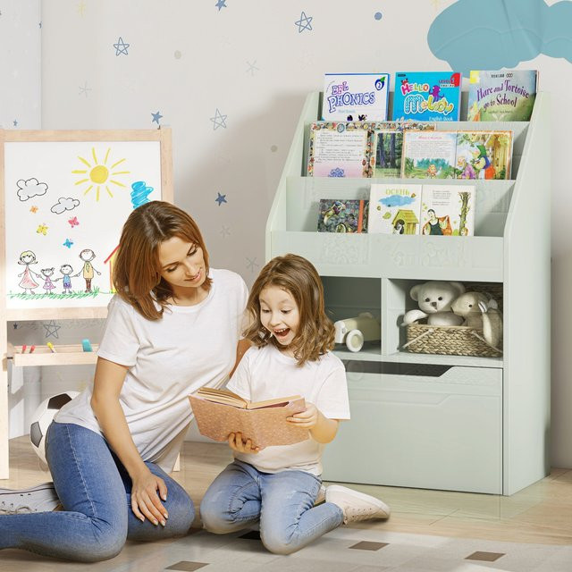 HOMCOM Kinderregal Bücherregal in Pink und Weiß mit 3 Ablagefächern, 2 offenen Fächern und Schublade - Bild 1
