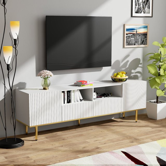 Moderner Fernsehschrank Aosom in Weiß mit goldenen Verzierungen und Stauraum, B/T/H: 165 x 36 x 55 cm - Bild 1