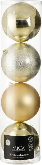 Mica Decorations Bruchfestes Kugel-Set für Weihnachten in Champagner/Gold, 4 Stück, Durchmesser: 15 cm - Bild 1