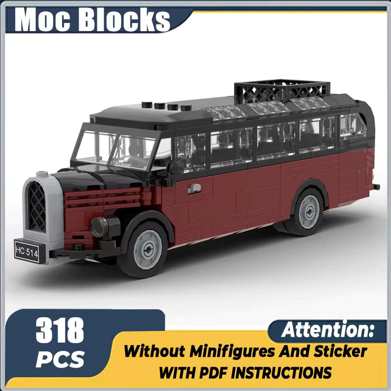INMOCTOY Vintage Deutsch Bus Auto Modell, Konstruktionsspielzeug, Rot - Bild 2