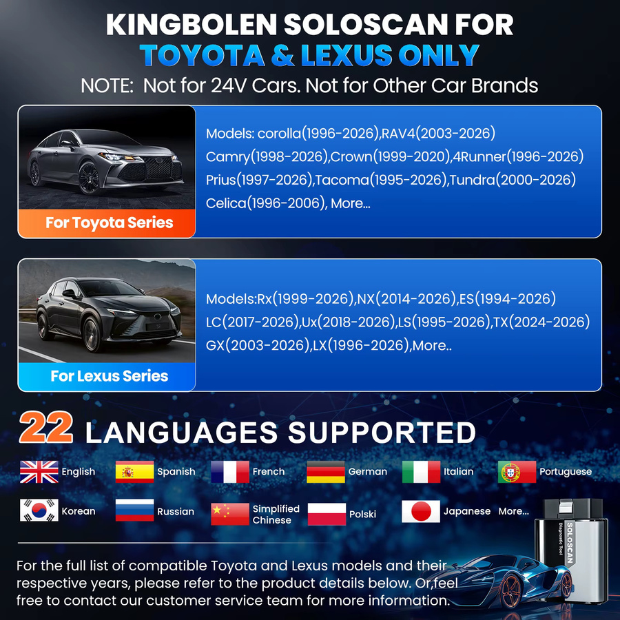 KINGBOLEN Soloscan OBD2 Scanner Bluetooth Bidirektionales Auto-Diagnosegerät für Toyota und Lexus in Schwarz - Bild 2