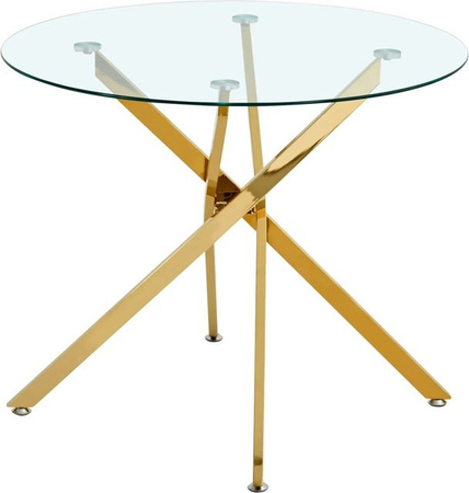 okwish Esstisch Rund mit Glasplatte und Metallgestell in Gold und Transparent, B/T/H: 80 x 80 x 76 cm
