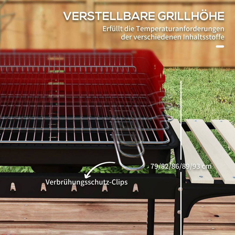 Outsunny Holzkohlegrill BBQ Smoker aus Metall in Rot mit Rädern und Holzablage, B/T/H: 103 x 47 x 95 cm - Bild 5