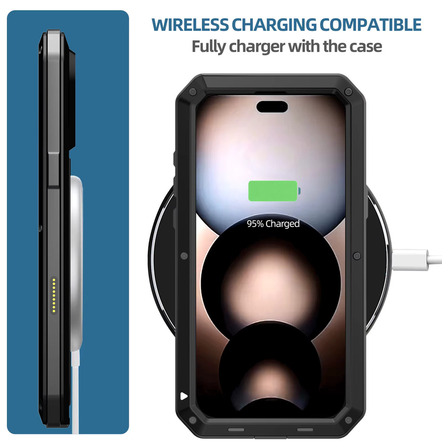 WENBIN Robuste Metall Schutzhülle für iPhone 17, 16, 15 Pro Max und 15 Plus, 360 Grad Ganzkörperschutz, Stoßfest, Farbe: Silber oder Schwarz - Bild 5