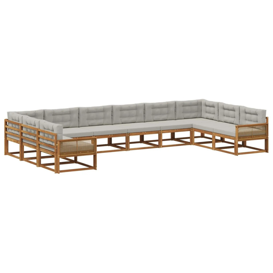 vidaXL Outdoor-Sofagarnitur in U-Form aus massivem Akazienholz mit Kissen, Farbe: Natur und Grau - Bild 2