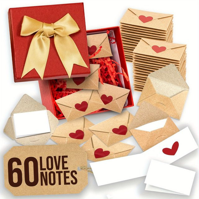 Mini-Umschläge mit Herz-Aufklebern aus Papier für Valentinstag und Hochzeiten, 30 Stück - Bild 1