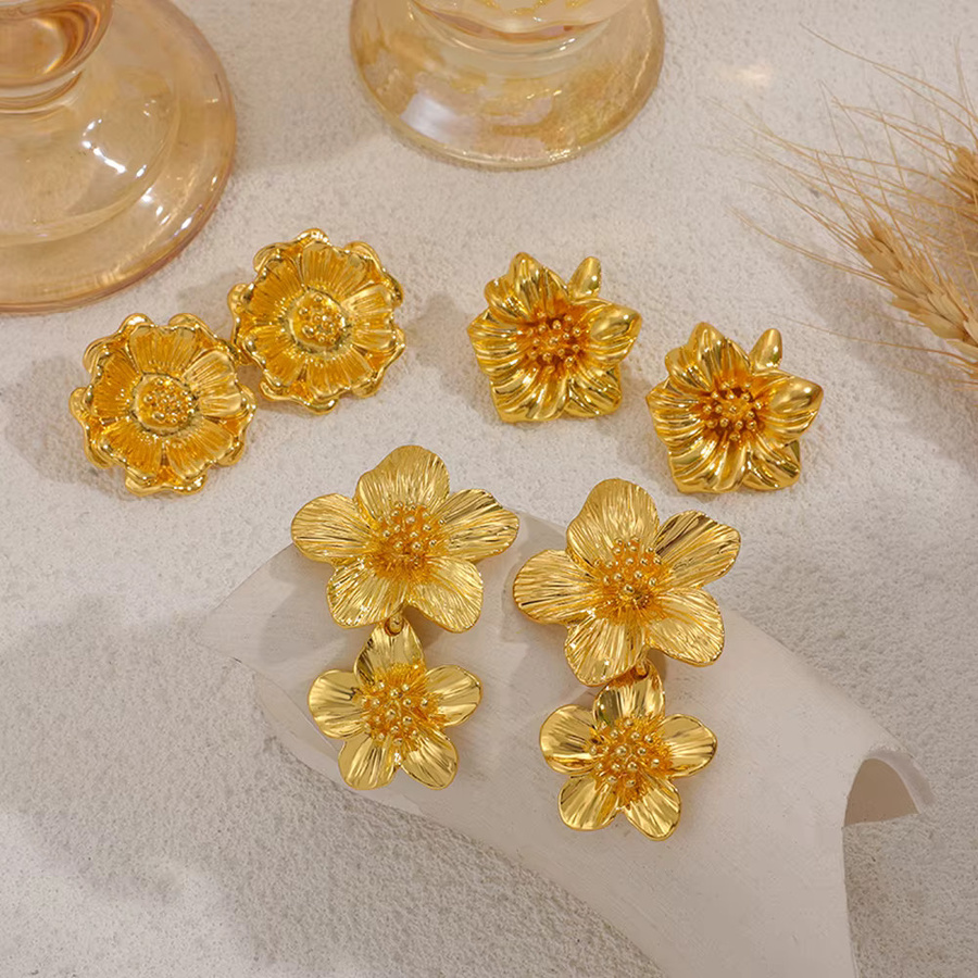 amofa Blumen-Ohrstecker, Edelstahl, goldfarben, Damen - Bild 1