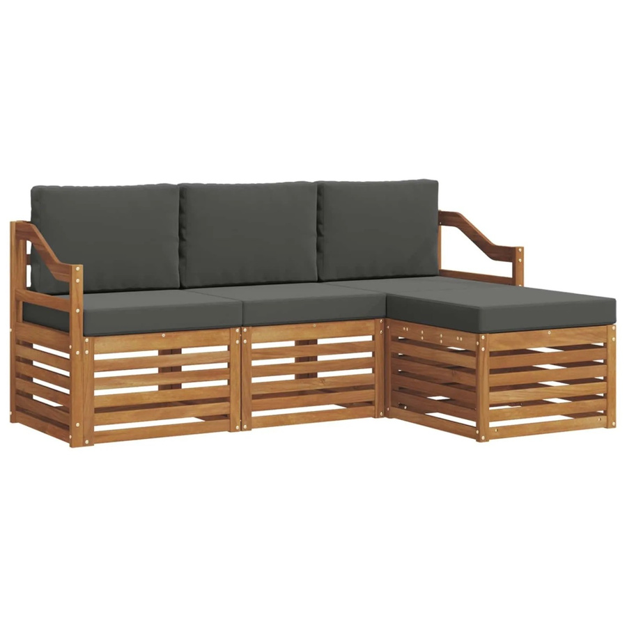 vidaXL Sofagarnitur 4-teilig aus Massivholz Akazie in Natur und Anthrazit mit L-Form und Sitzkissen - Bild 2