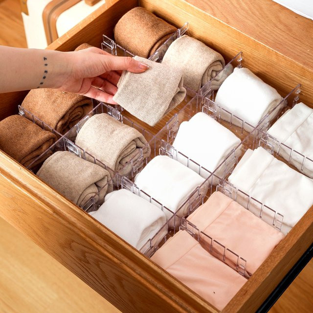 20-teiliges Set verstellbare Schubladenteiler aus Kunststoff in Transparent für Unterwäsche, Kosmetik und Büroutensilien - Bild 1